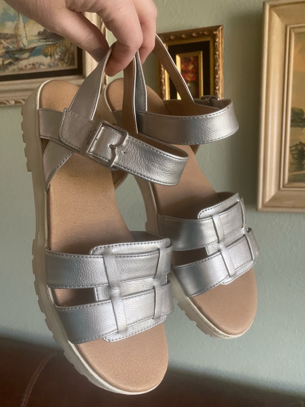 Dr. Scholl's Silver Metallic Slingback Comfort Sandals